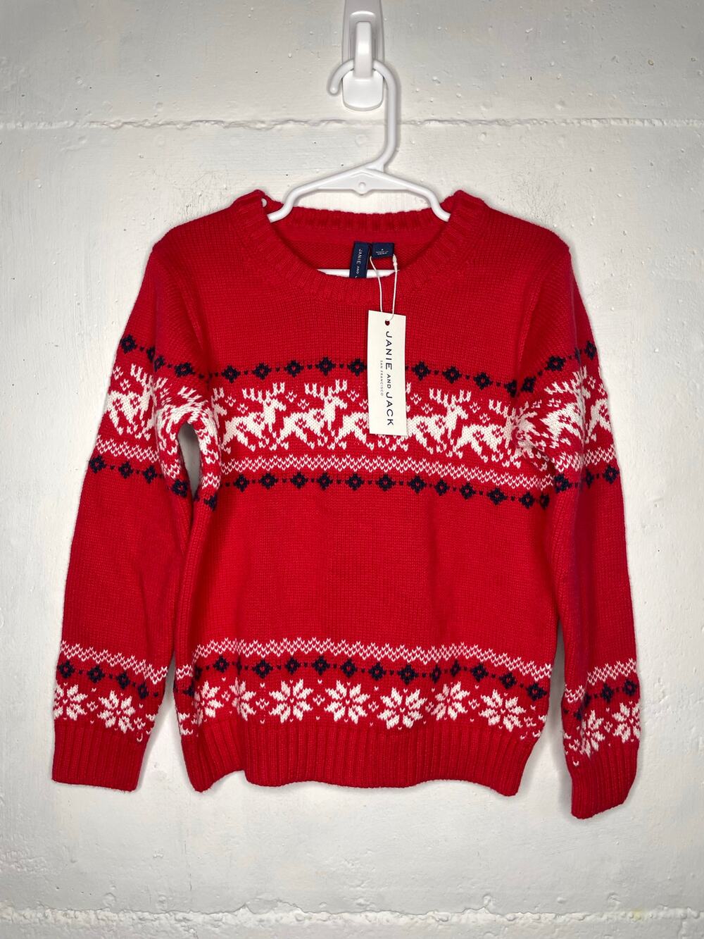NEW Janie and Jack Boys Red Deer Crewneck Sweater Size 4T